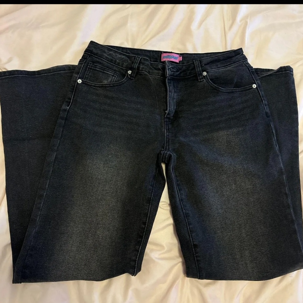 Edikted Black Flare Wide Leg Jeans Low Rise